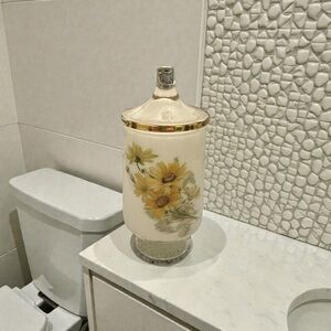 Floral Cream Canister with Gold Lid